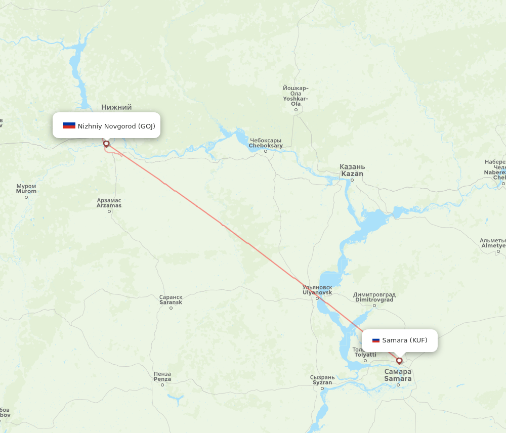 Samara - Nizhniy Novgorod route map and flight paths