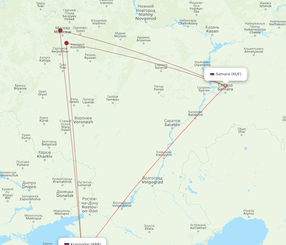 KUF to KRR flights and routes map