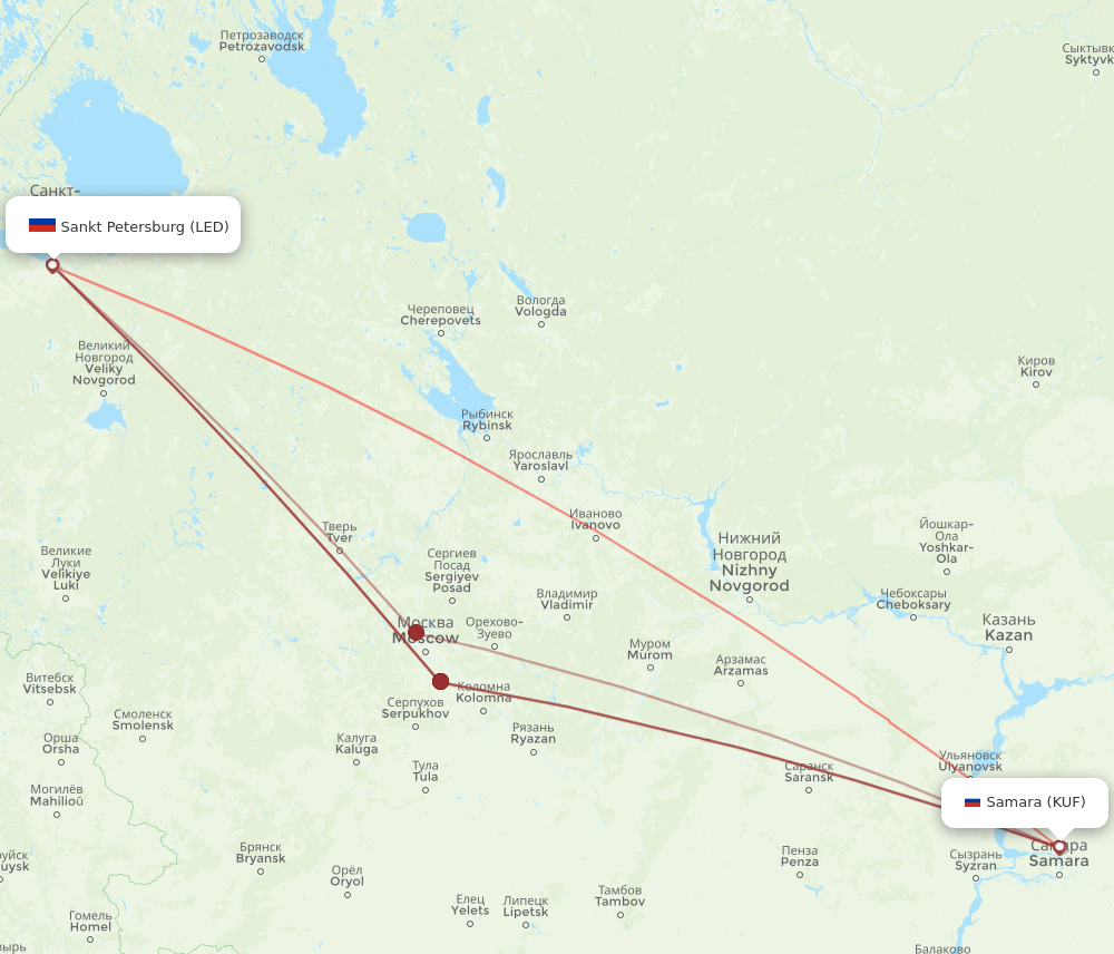 KUF to LED flights and routes map