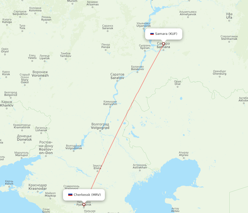 Samara - Mineralnye Vody route map and flight paths