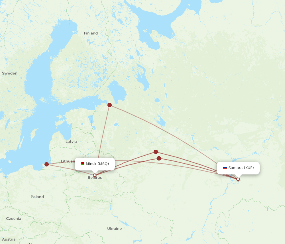 KUF to MSQ flights and routes map