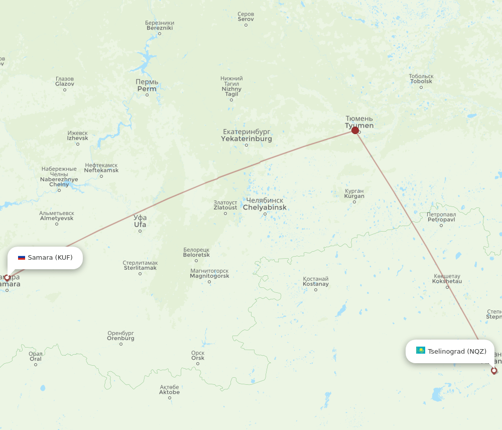 Astana - Samara route map and flight paths