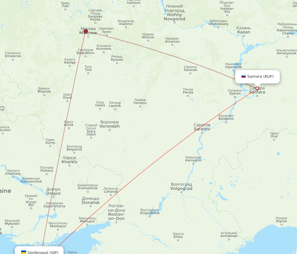 KUF to SIP flights and routes map