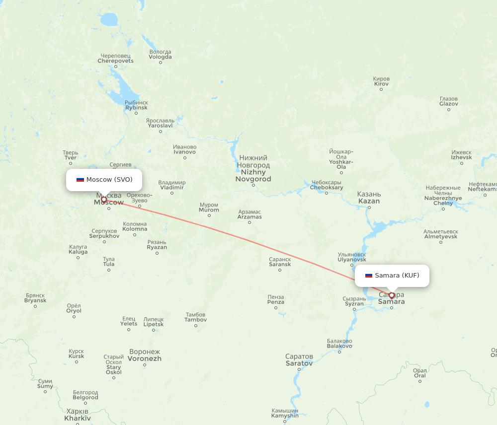 Samara - Moscow route map and flight paths