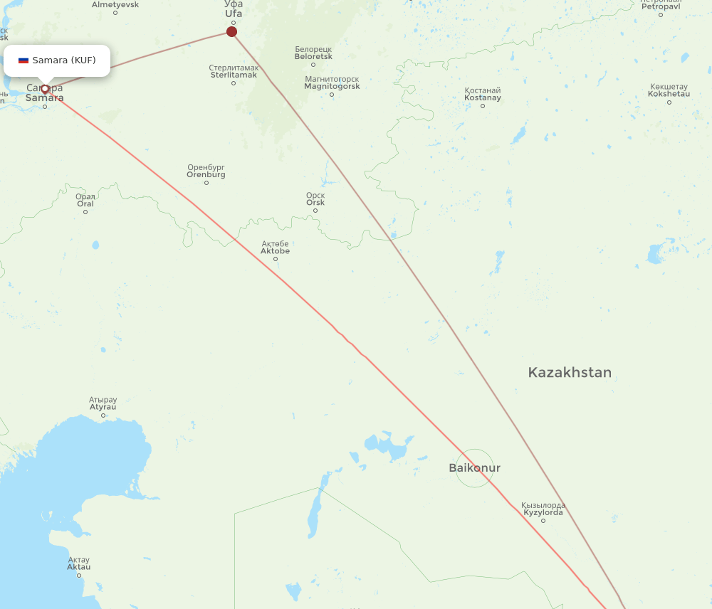 Tashkent - Samara route map and flight paths