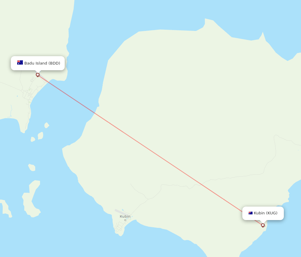 Kubin Island - Badu Island route map and flight paths