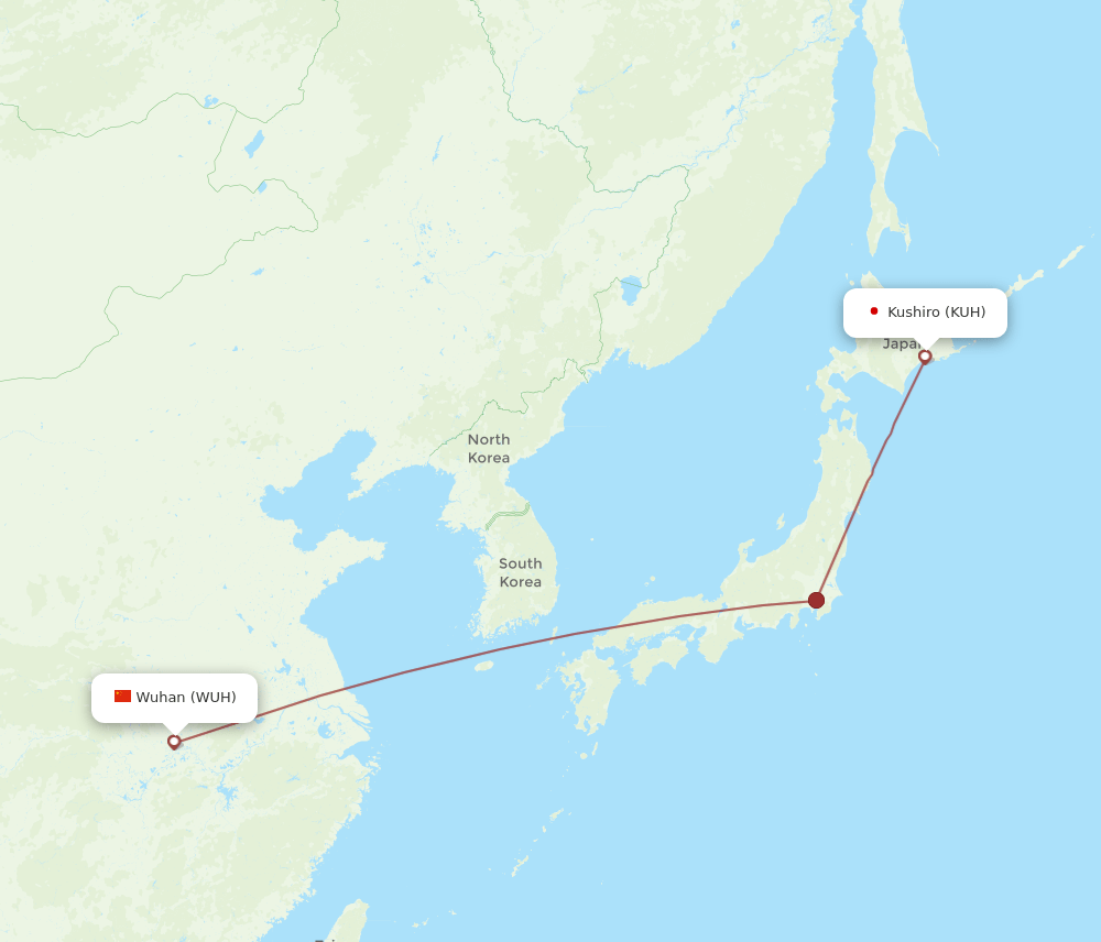 Wuhan - Kushiro route map and flight paths