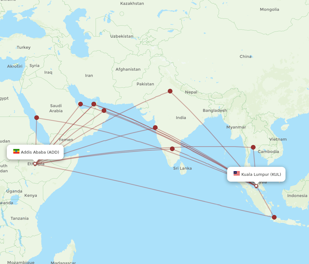 KUL-ADD flight routes
