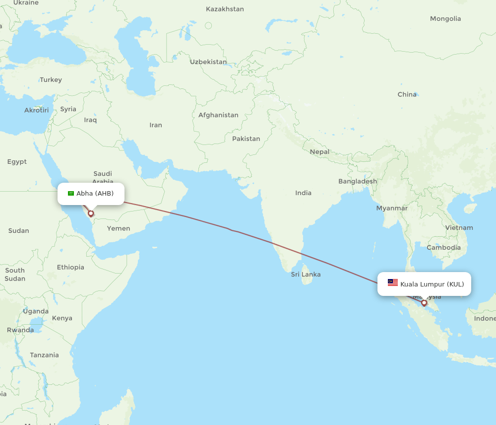 KUL to AHB flights and routes map