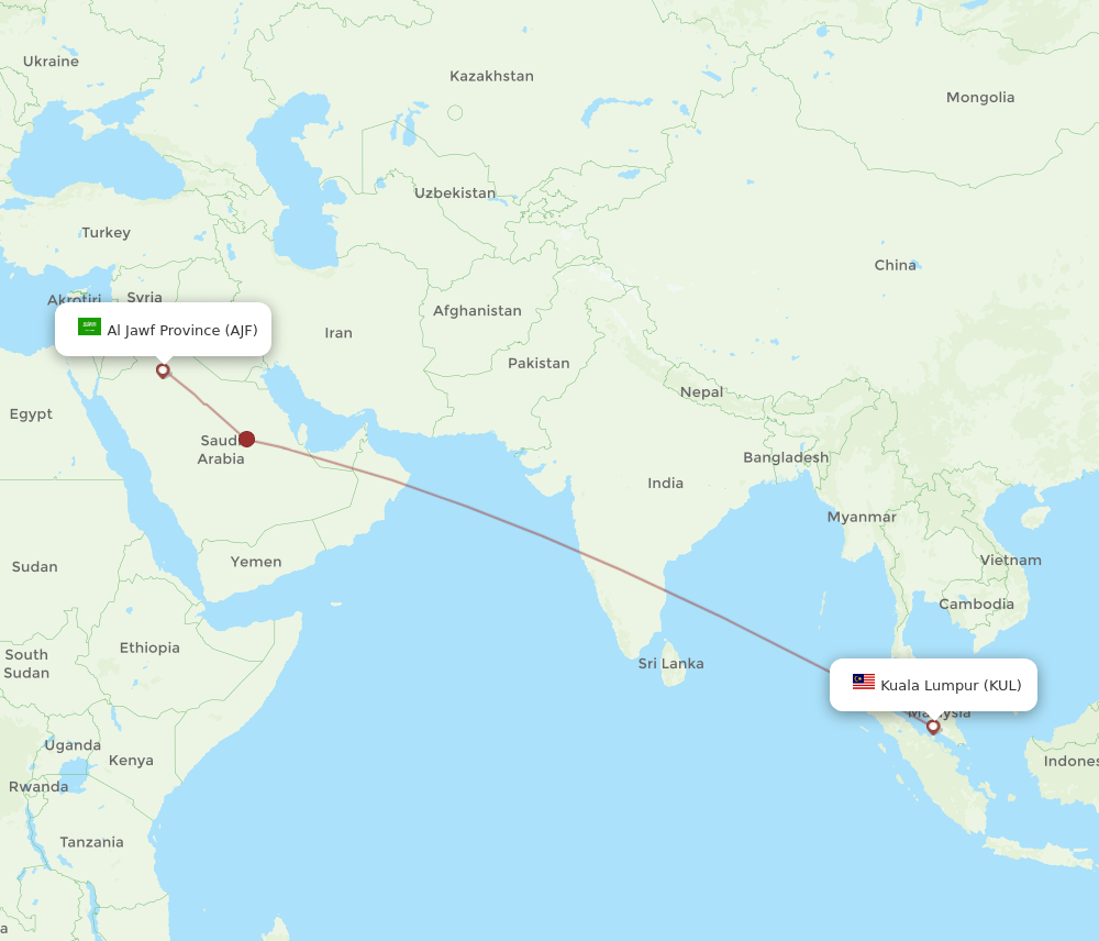 KUL-AJF flight routes