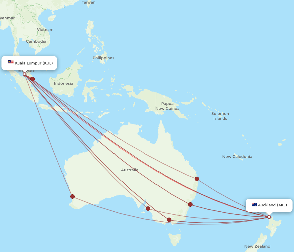 KUL-AKL flight routes