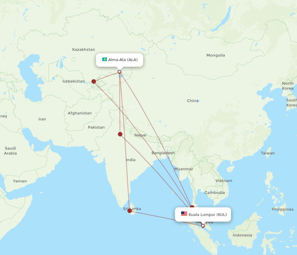 KUL to ALA flights and routes map