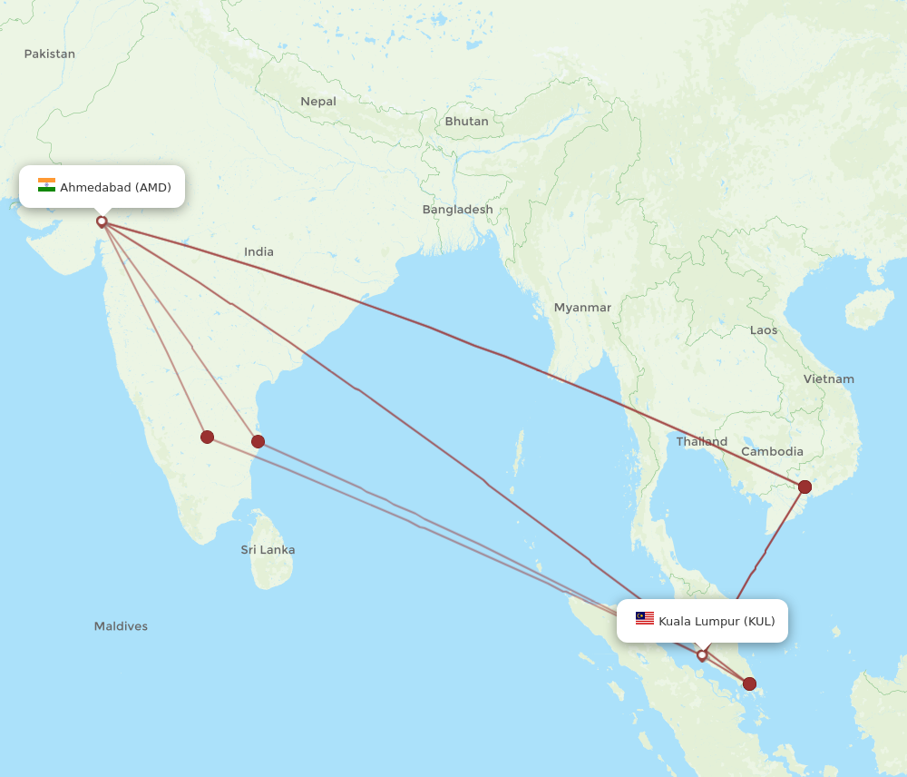KUL to AMD flights and routes map