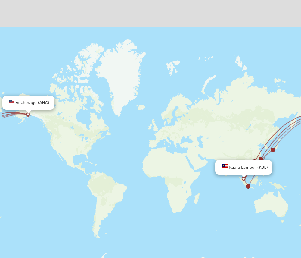 Kuala Lumpur - Anchorage route map and flight paths