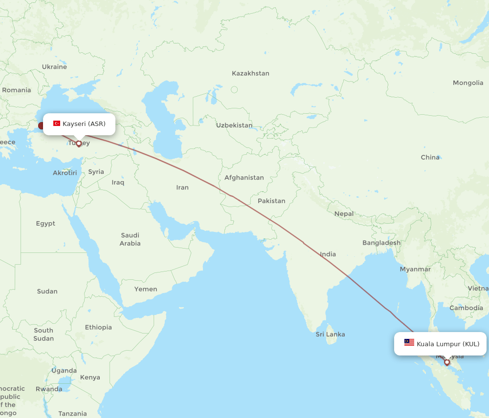 KUL-ASR flight routes