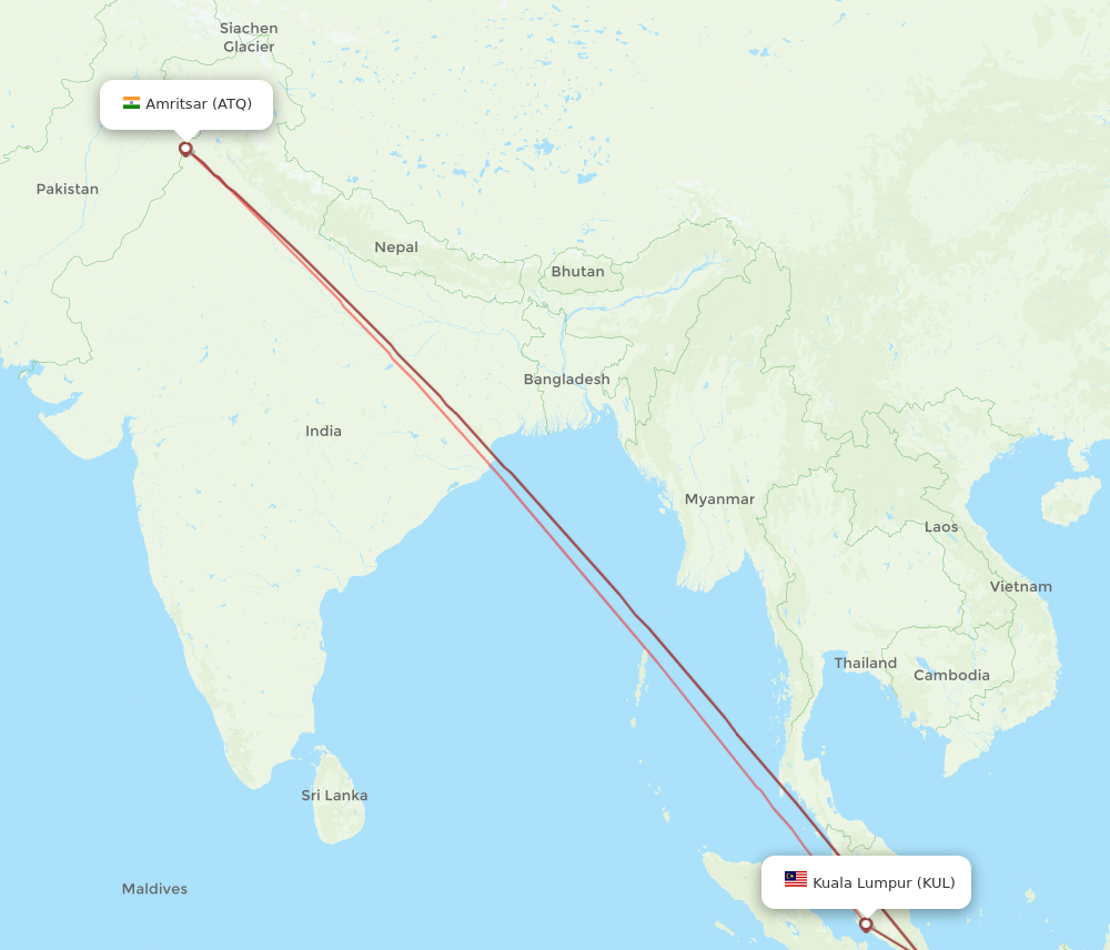 KUL to ATQ flights and routes map