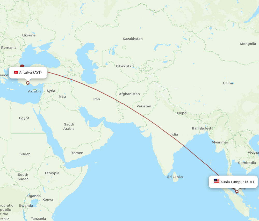 KUL-AYT flight routes