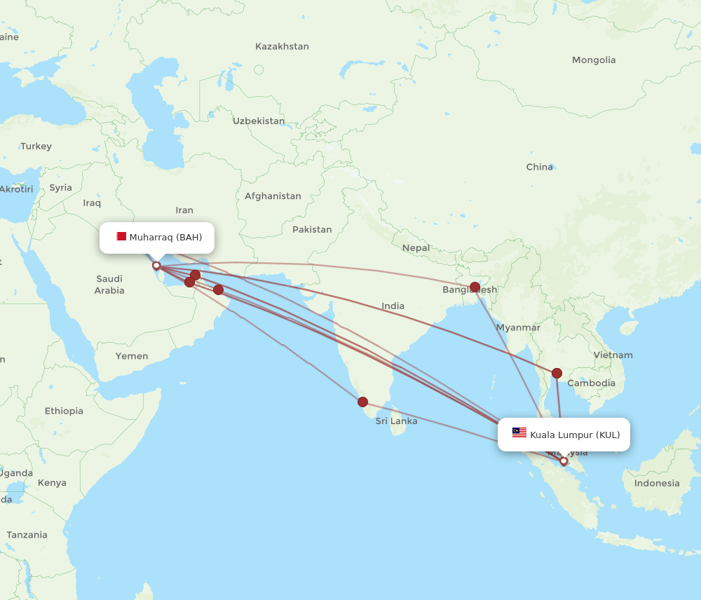KUL-BAH flight routes