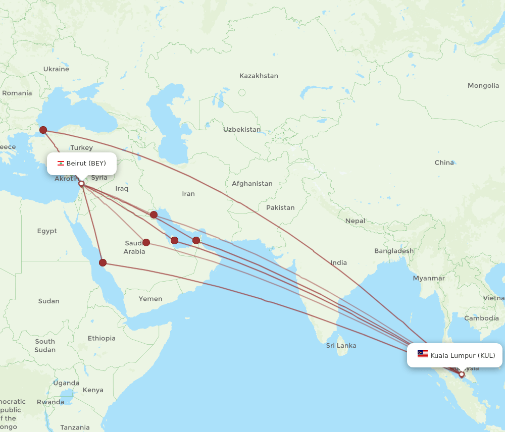 KUL-BEY flight routes