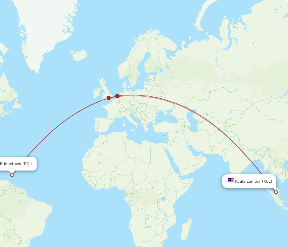KUL-BGI flight routes