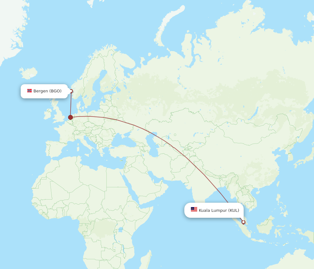 KUL to BGO flights and routes map
