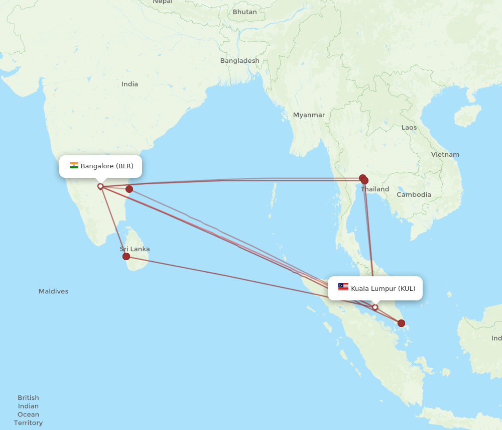 KUL to BLR flights and routes map