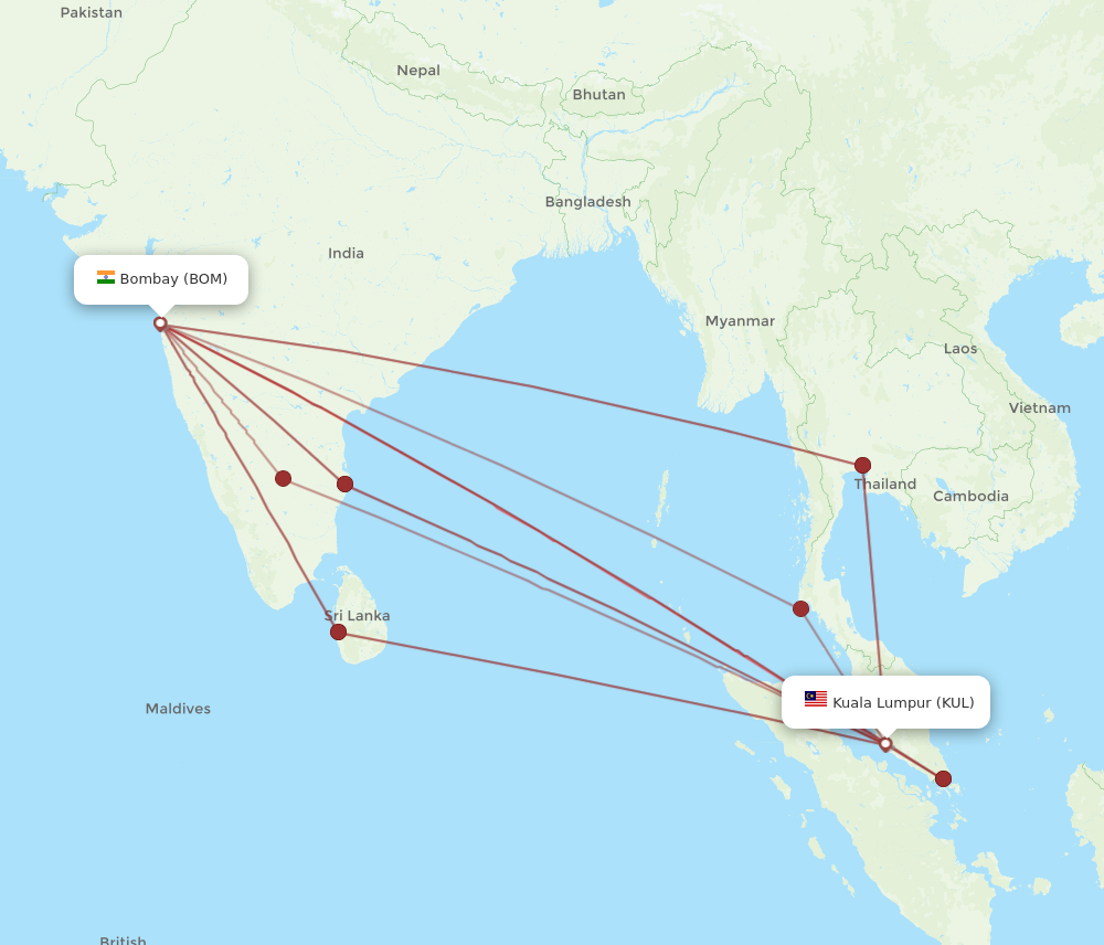 KUL to BOM flights and routes map