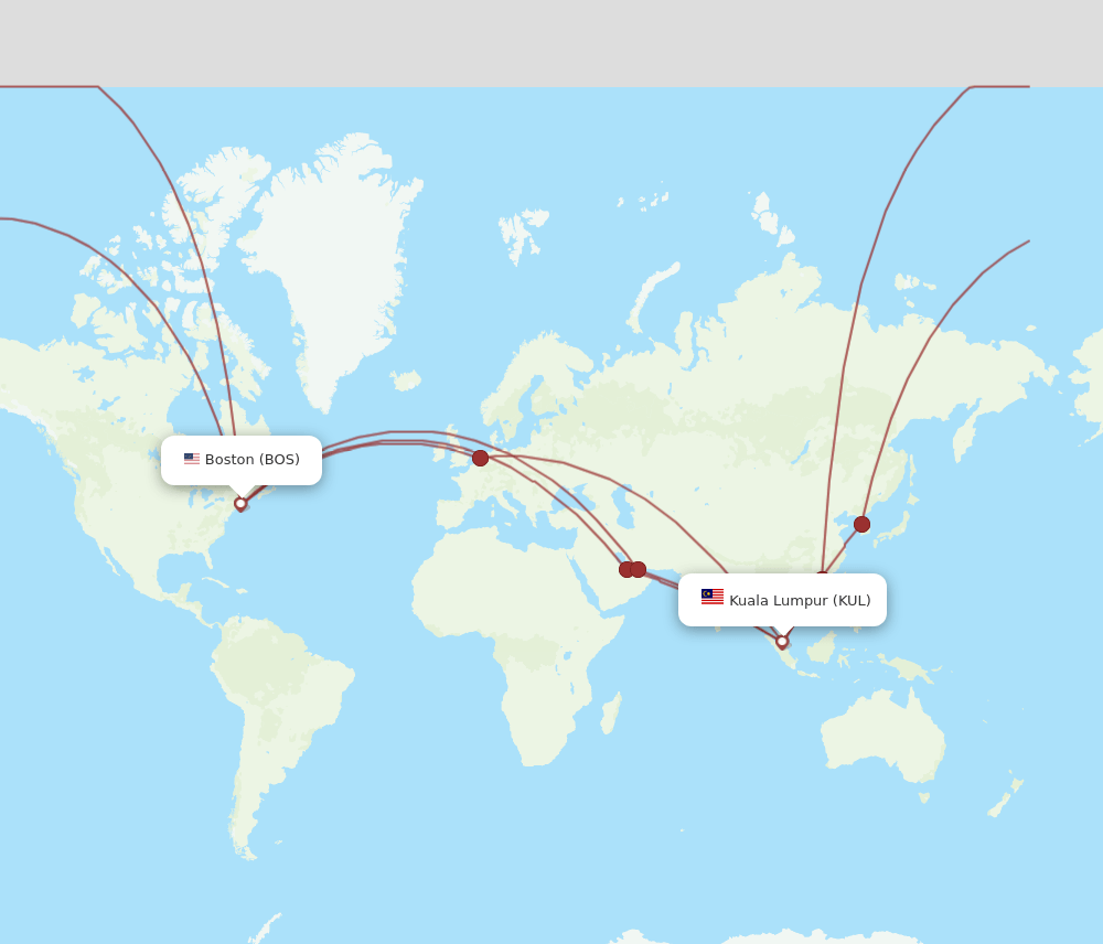 KUL-BOS flight routes