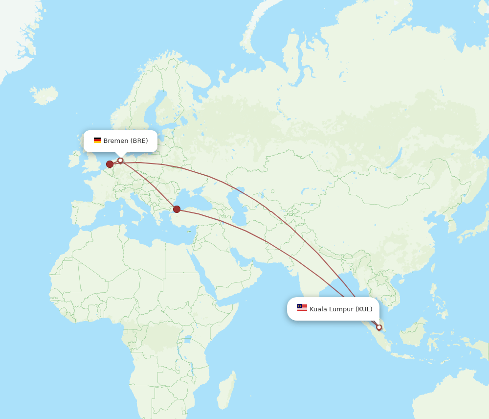 KUL-BRE flight routes