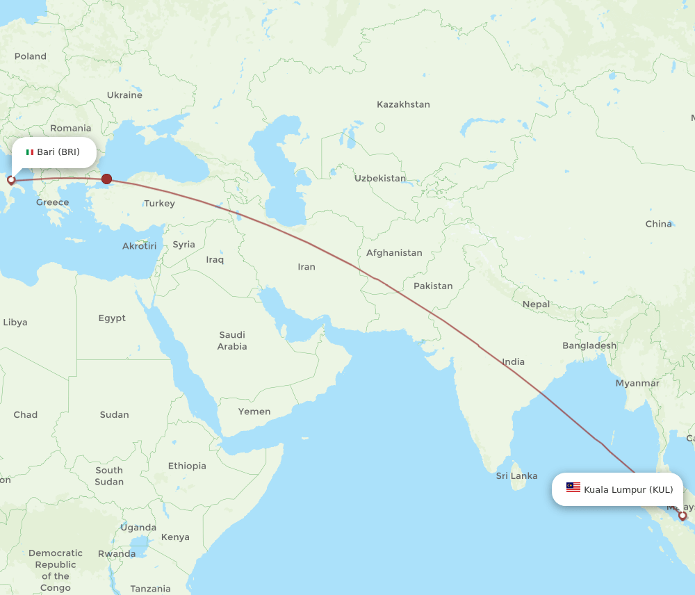KUL-BRI flight routes