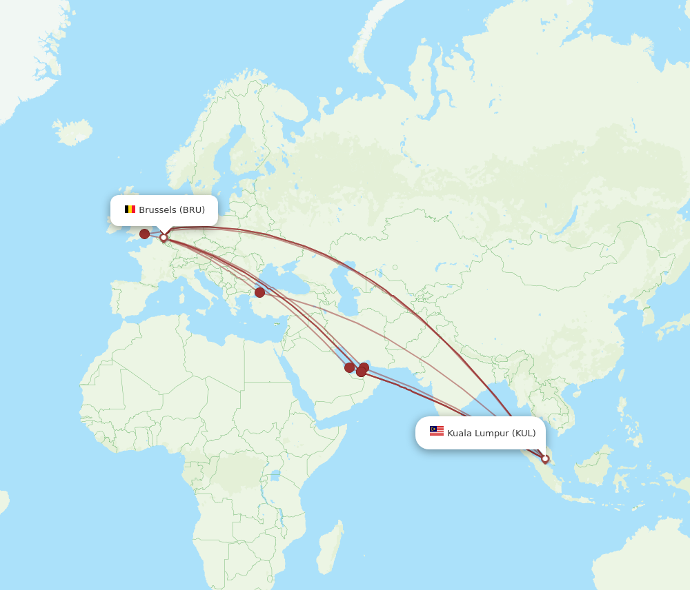 KUL to BRU flights and routes map
