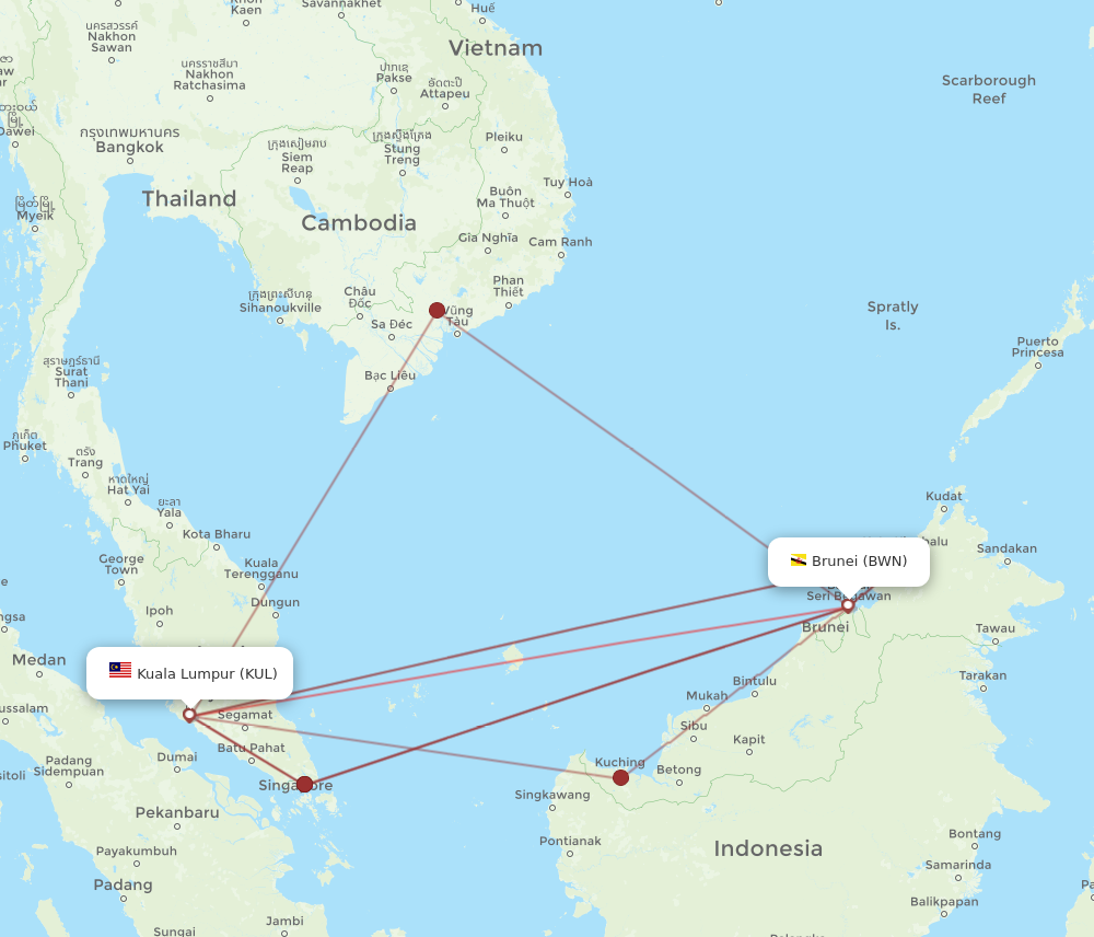 KUL to BWN flights and routes map