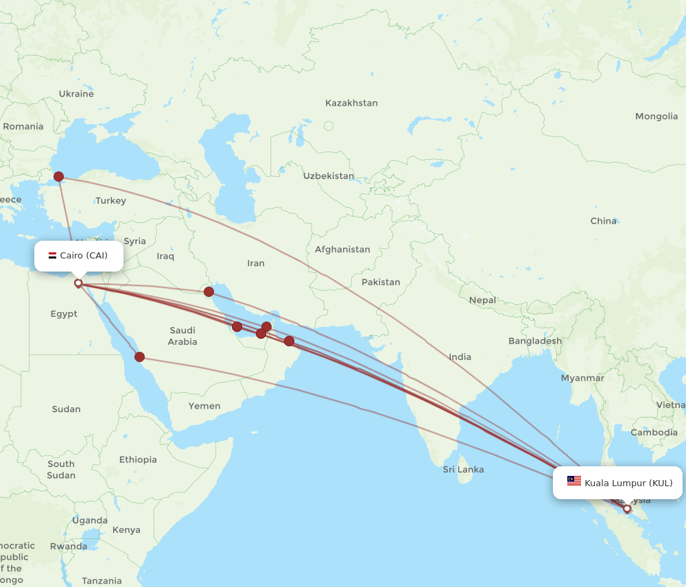 KUL to CAI flights and routes map