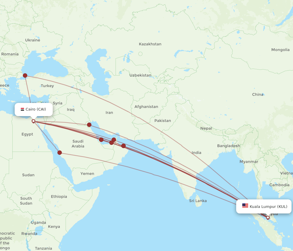 KUL to CAI flights and routes map