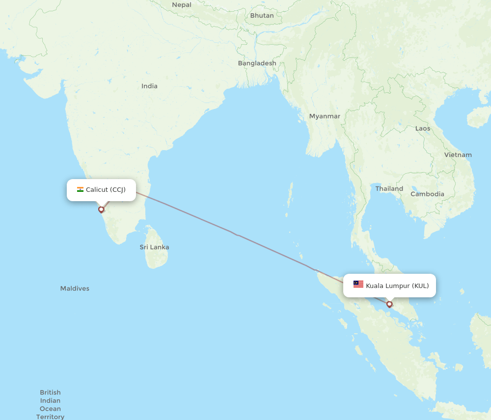 CCJ to KUL flights and routes map