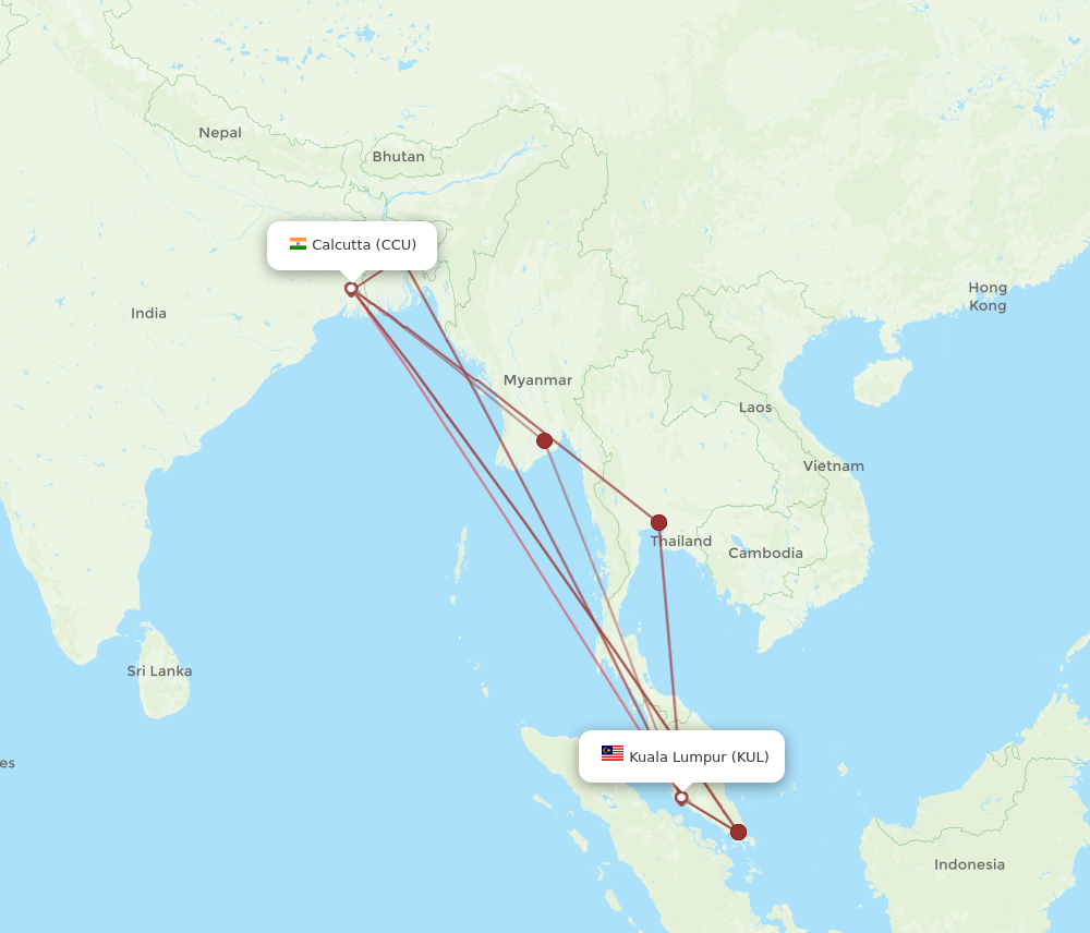KUL to CCU flights and routes map