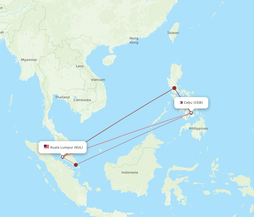 KUL to CEB flights and routes map