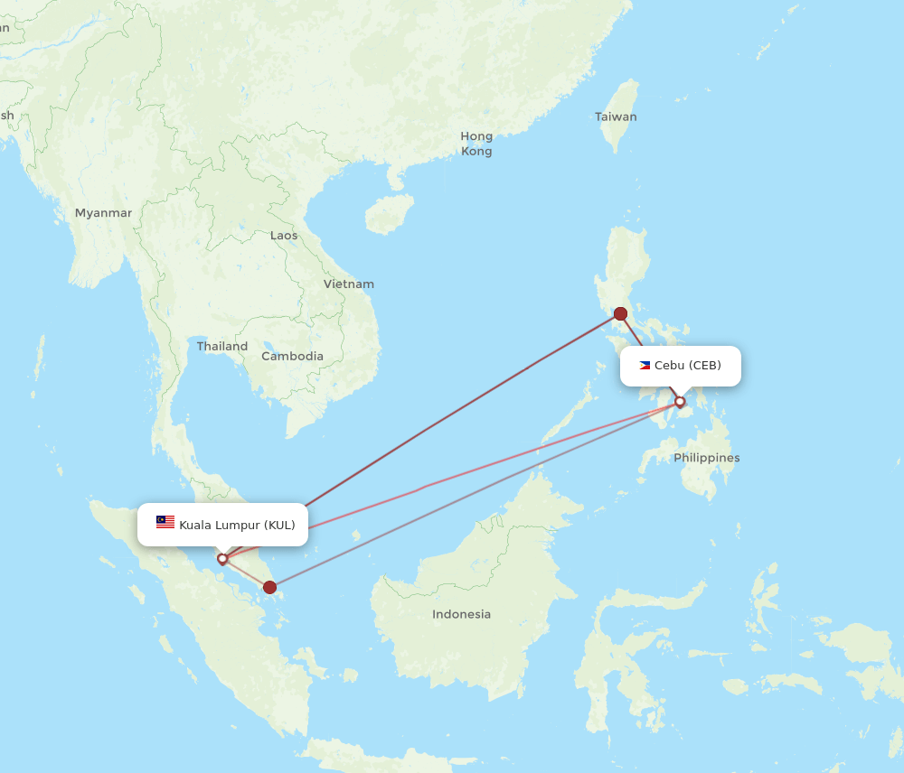 KUL to CEB flights and routes map