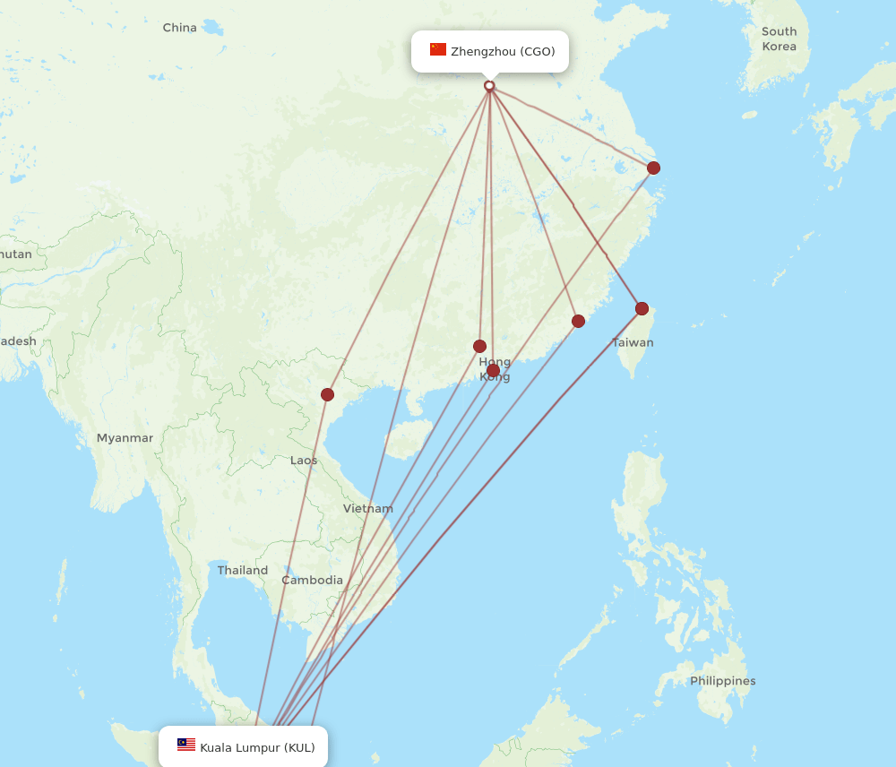 KUL-CGO flight routes