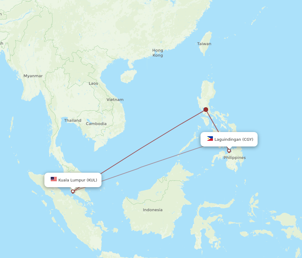 KUL-CGY flight routes