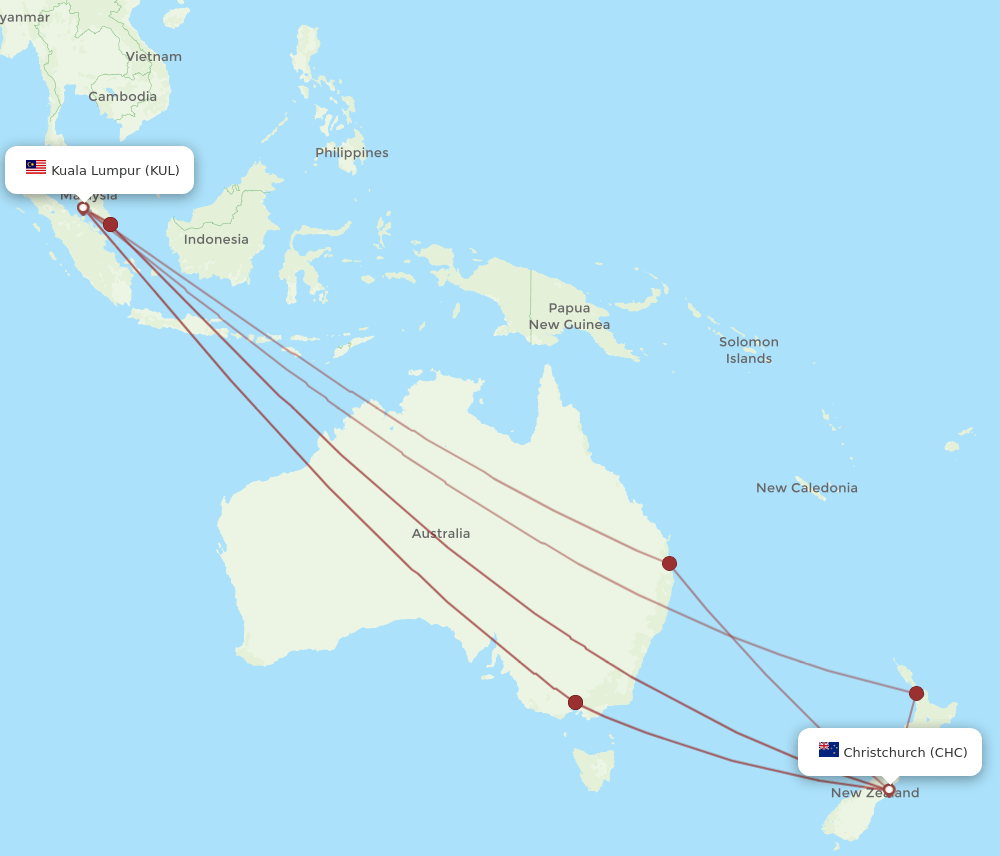 KUL-CHC flight routes