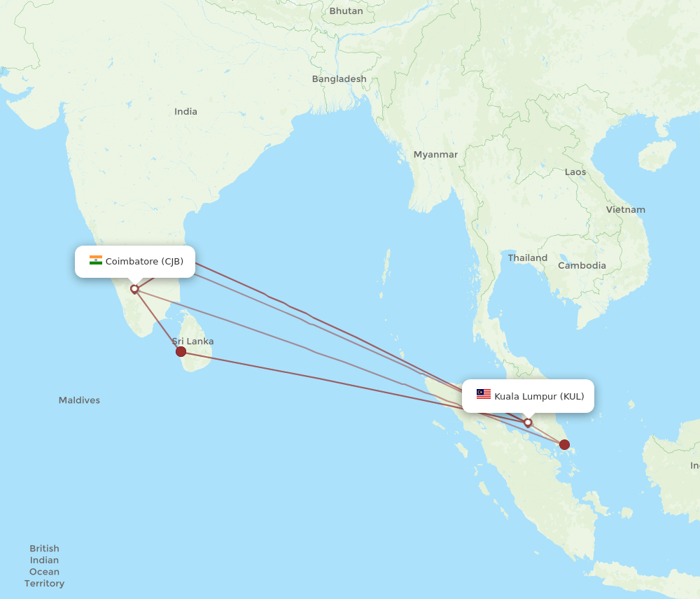 KUL to CJB flights and routes map