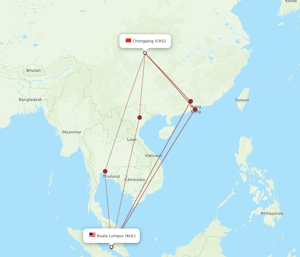 KUL to CKG flights and routes map