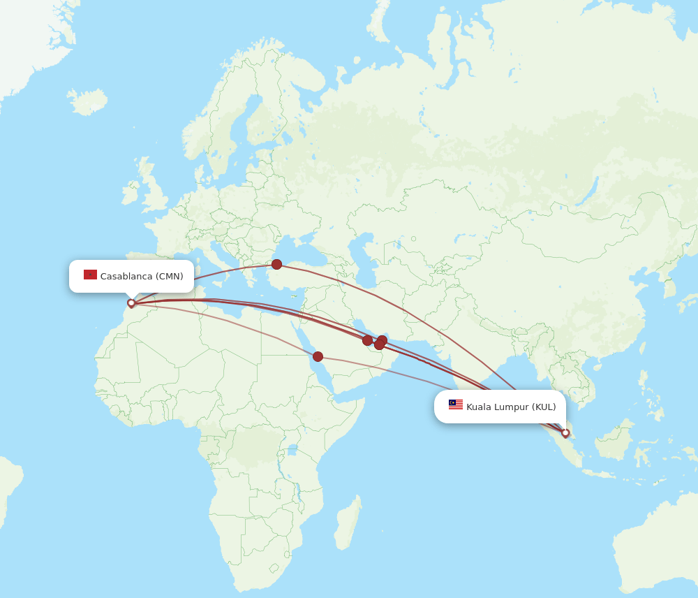 KUL to CMN flights and routes map