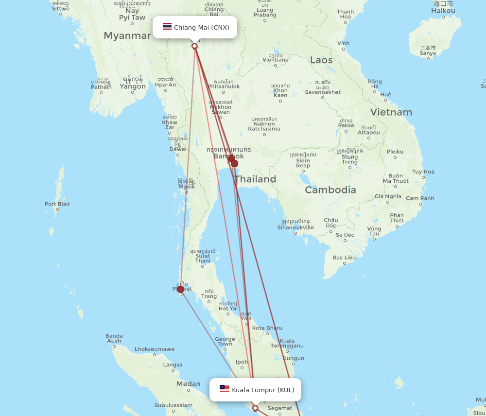 KUL to CNX flights and routes map