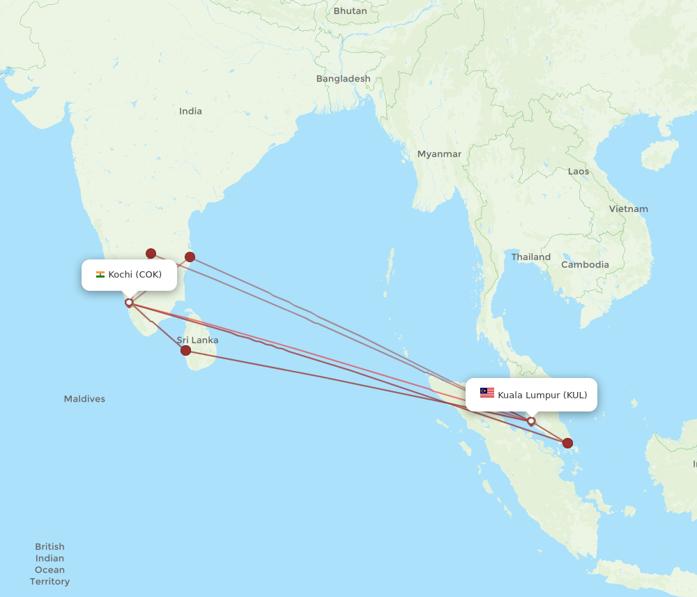 KUL to COK flights and routes map