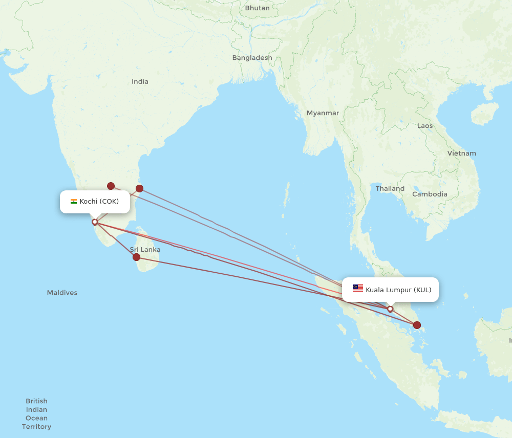 KUL-COK flight routes