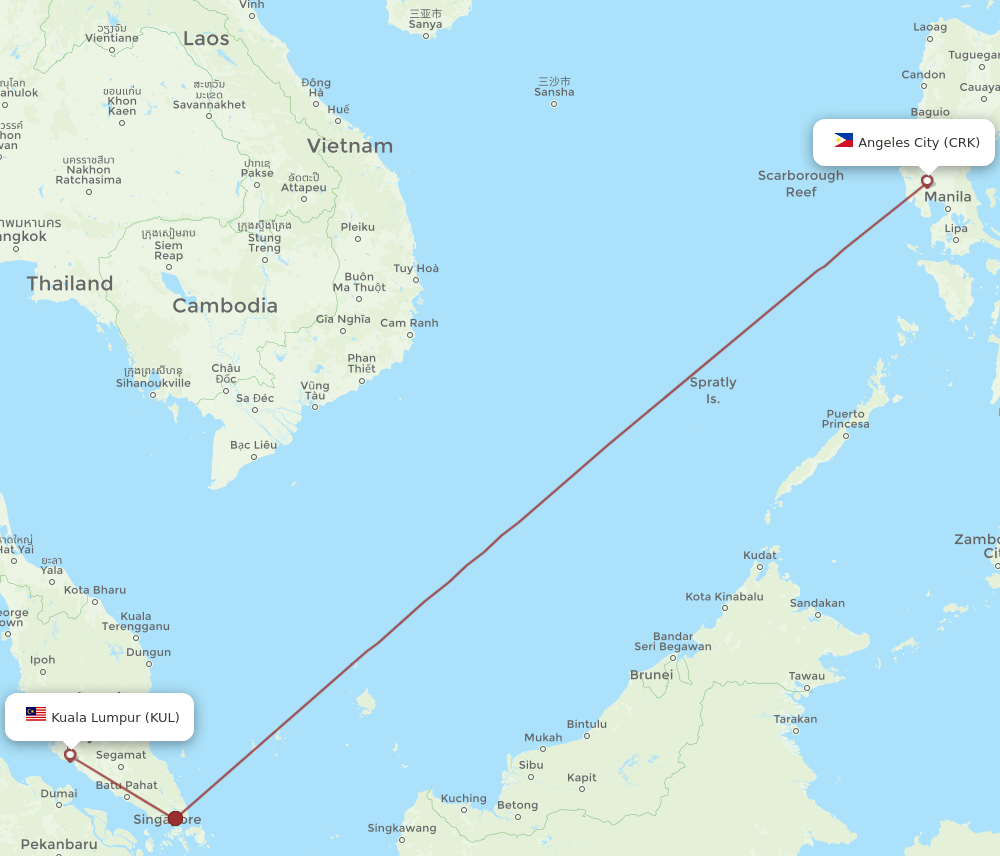 KUL-CRK flight routes