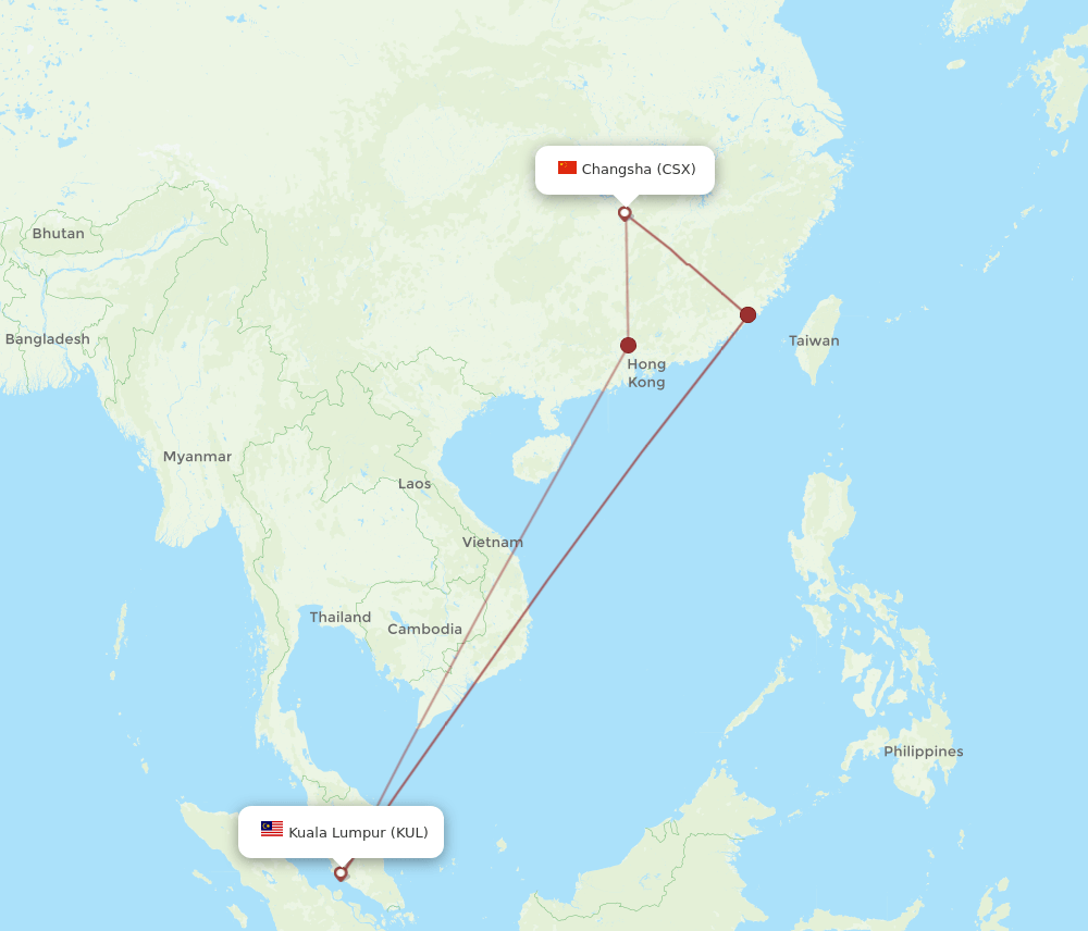 KUL-CSX flight routes