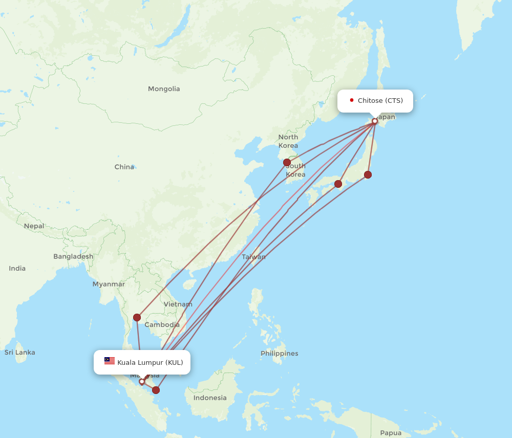 KUL to CTS flights and routes map
